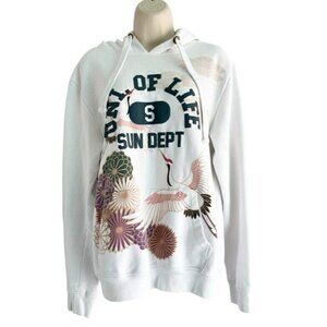 Blind Rooster Womans Sz M White Pink Crane Floral Univ Of Life Sweatshirt Hoodie